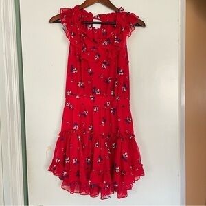 Misa Los Angeles Floral Ruffle Dress Size Small Red Cream Blue